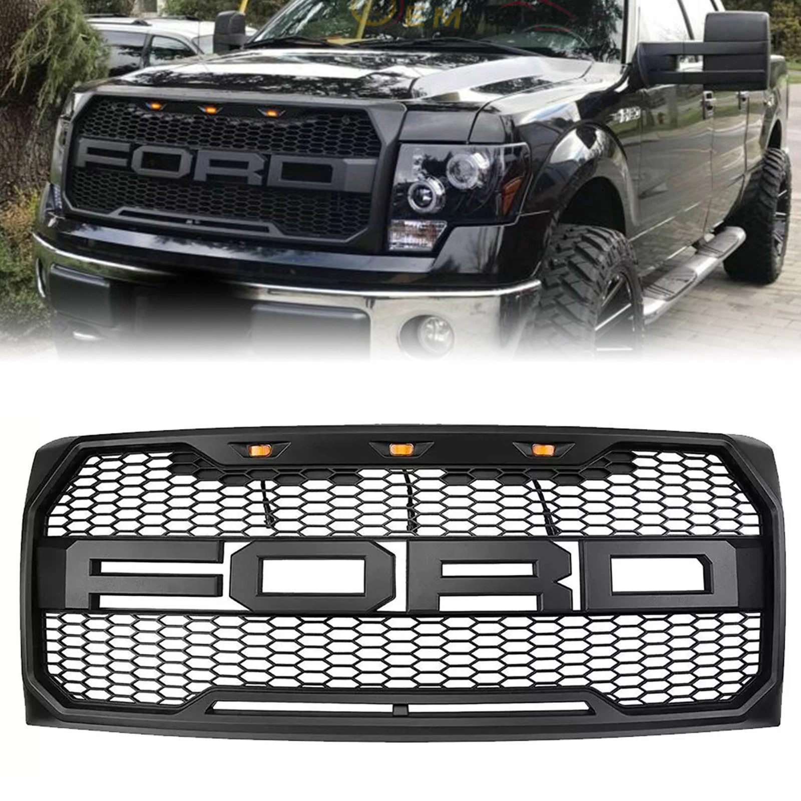 For 2009-2014 Ford F150 F-150 Front Bumper Grille Hood Grill Raptor Style Black