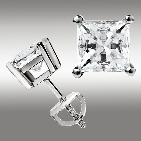 3 Ct Princess Cut FL/D GRA Real Moissanite Stud Earrings 14K White Gold 6.5 Gift