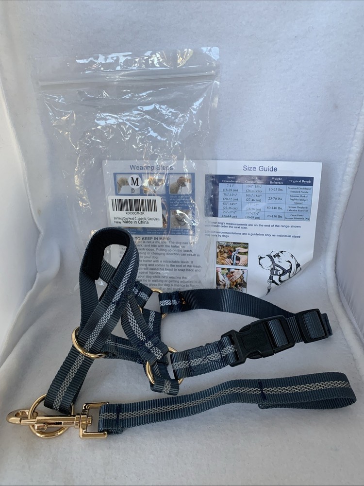 BARKLESS Soft Dog Head Collar, Padded No Pull Head Halter Size Medium Grey