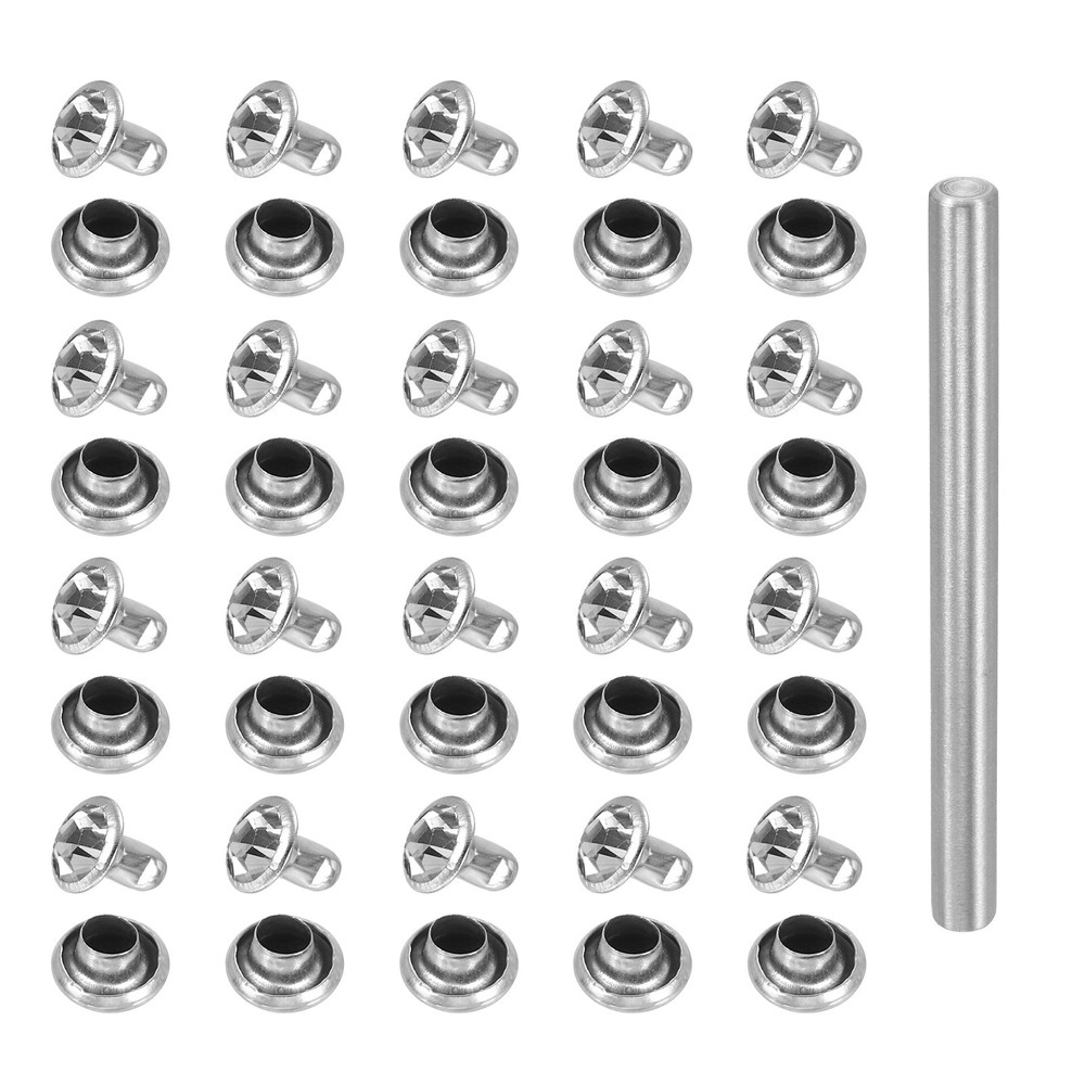 100pcs Crystal Rivets 6mm Rhinestone Stud with Installation Tool, Silver Clear