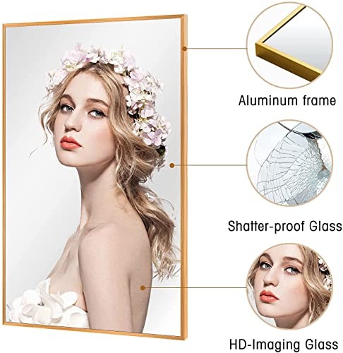 38"x26" Wall-Mounted Mirror Rectangular Hanging Mirror Metal Framed Wall
