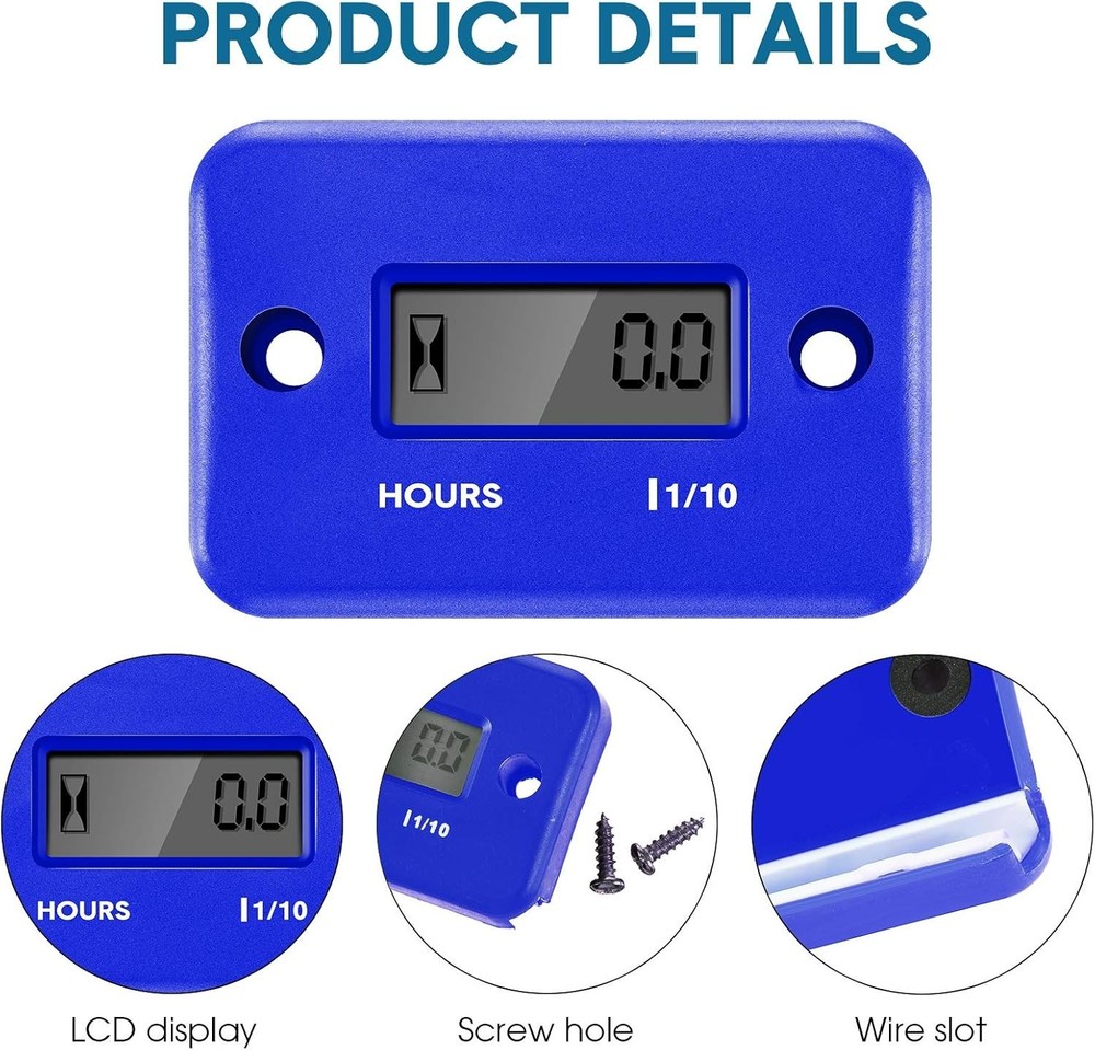 Inductive Hour Meter 2 Pack Waterproof Digital Engine Timer for Motorcycles