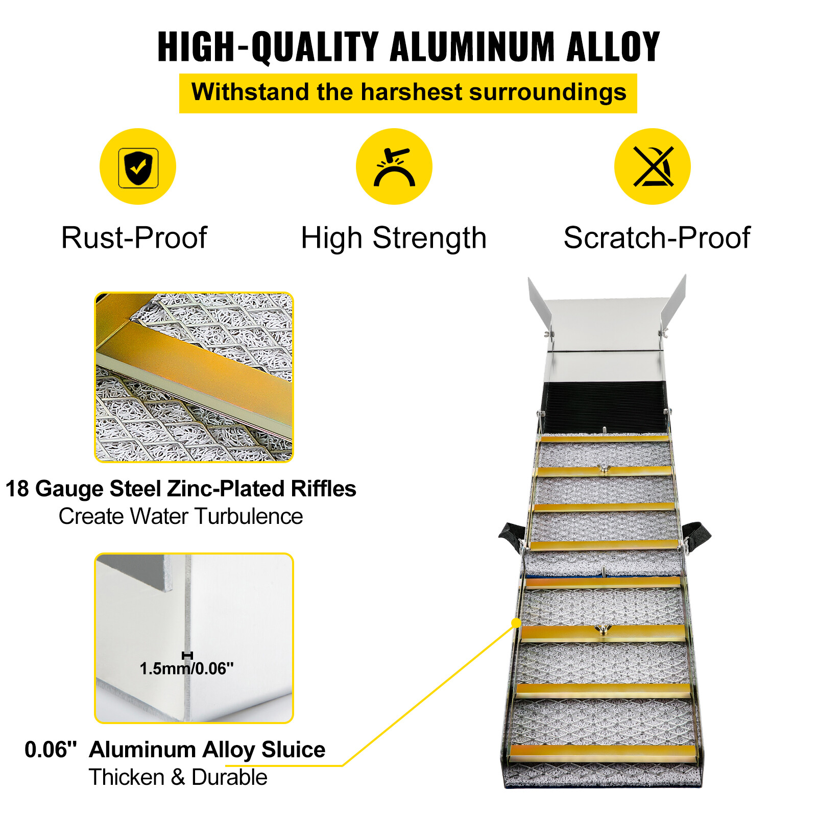 VEVOR 50" Folding Aluminum Alloy Sluice Box for Gold Panning Carpet Moss Scale