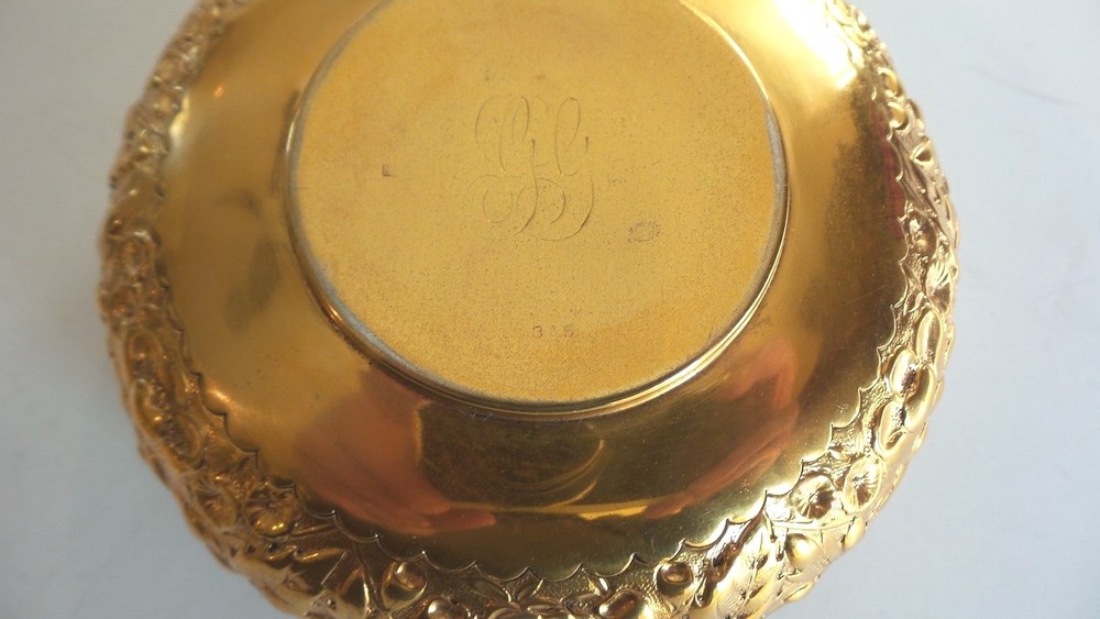 Sterling Silver Gilt Repousse 4.5" Lidded Box