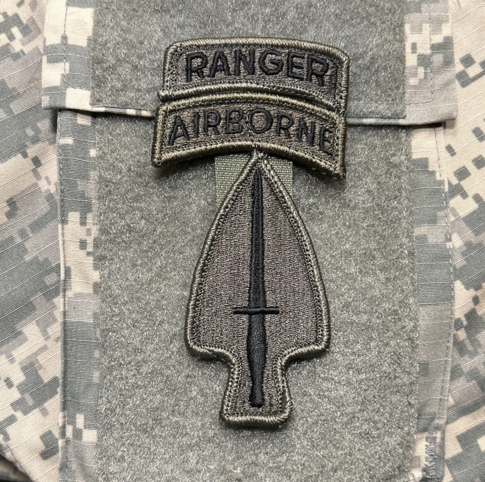 US Army USASOC Patch/Ranger Tab BDU w/ Hook Special Operations Command OD Green