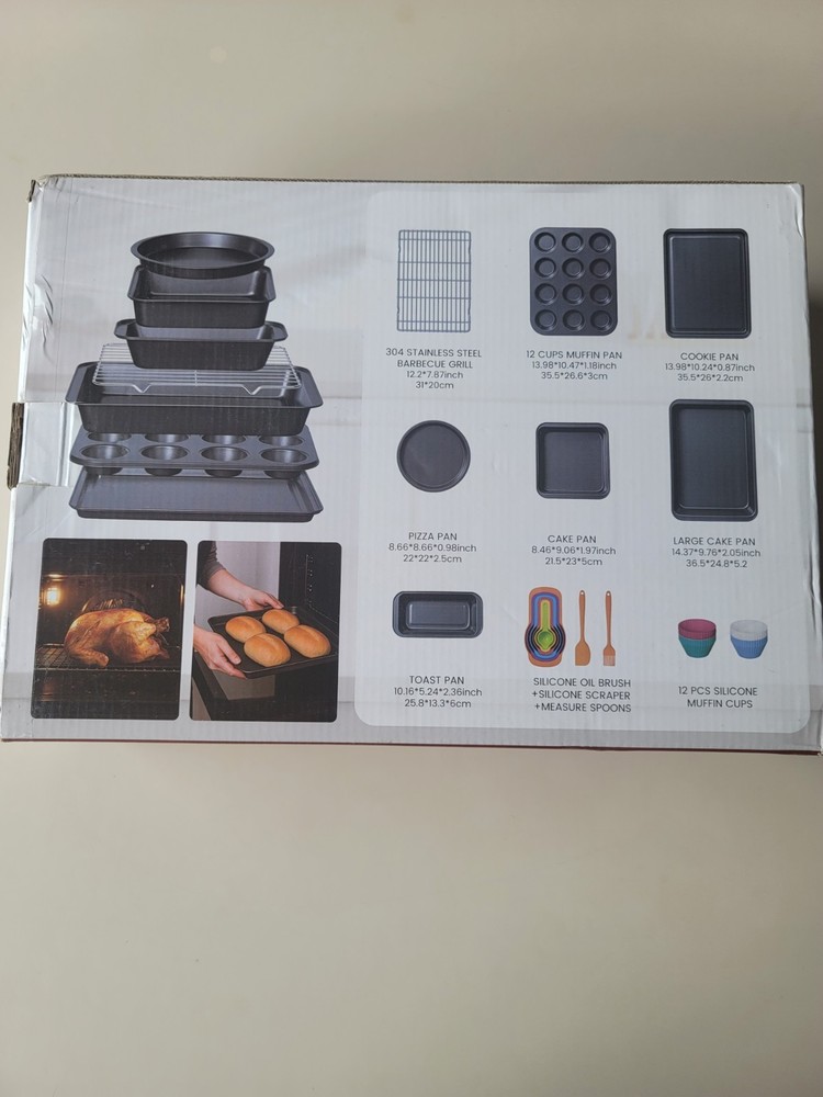 KIKCOIN 22 PCS NONSTICK BAKING PANS SET, STACKABLE BAKEWARE SETS WITH SILICONE H