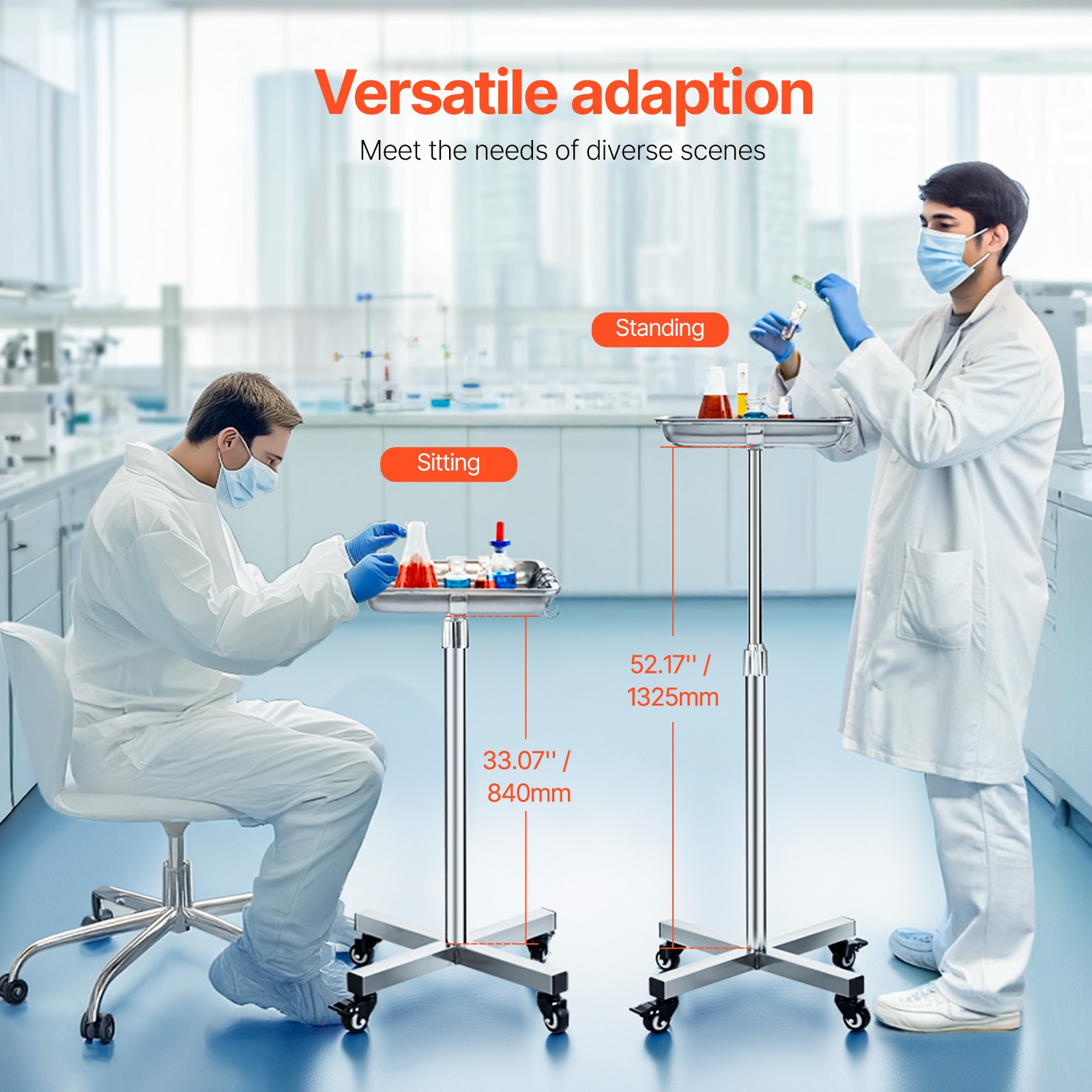 Mobile Mayo Stand Stainless Steel Mayo Tray 25.2"-39.8" with Removable Tray