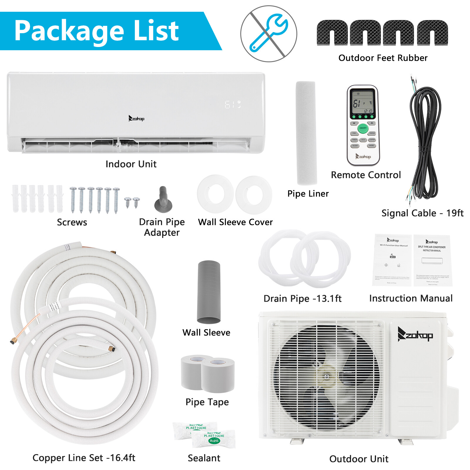 11,000 BTU Ductless Mini Split Air Conditioner, Heat Pump With/AC Unit KIT, Wifi