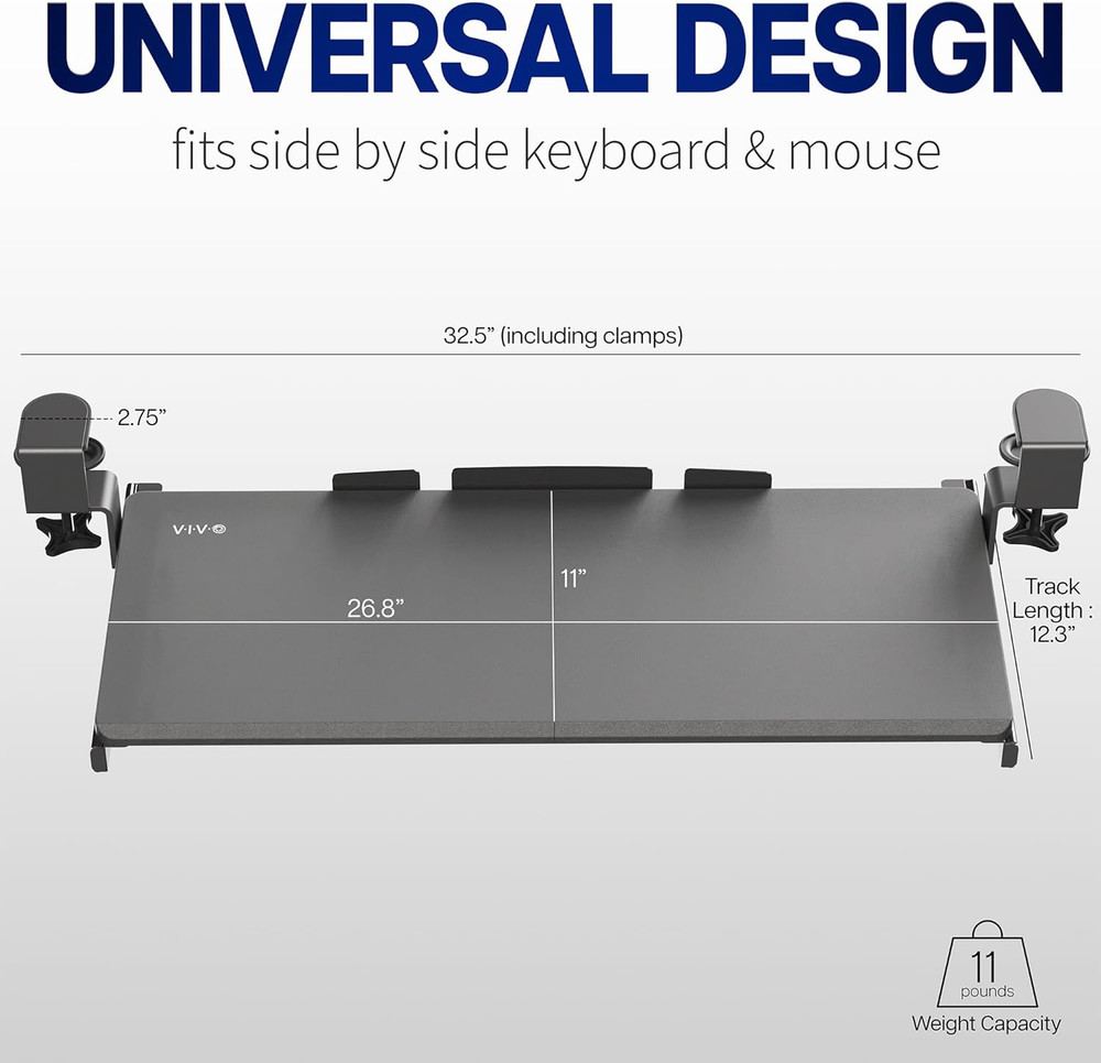 Large Keyboard Tray under Desk Pull Out with Extra Sturdy C Clamp Mount System,