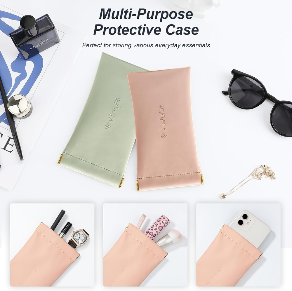 Glasses Case Soft 2 Pack - Portable Leather Squeeze Top Eyeglass Case,Soft Sungl