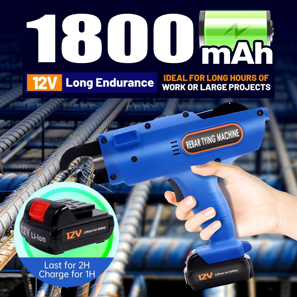 8-34mm Automatic Rebar Tier Tying Machine Strapping Computer Tool W/ 2 Batteries