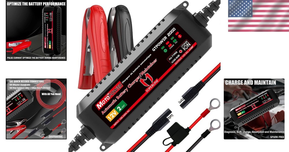 Effortless 12V 2Amp Lithium-ion Battery Charger - Automatic Maintenance Solution