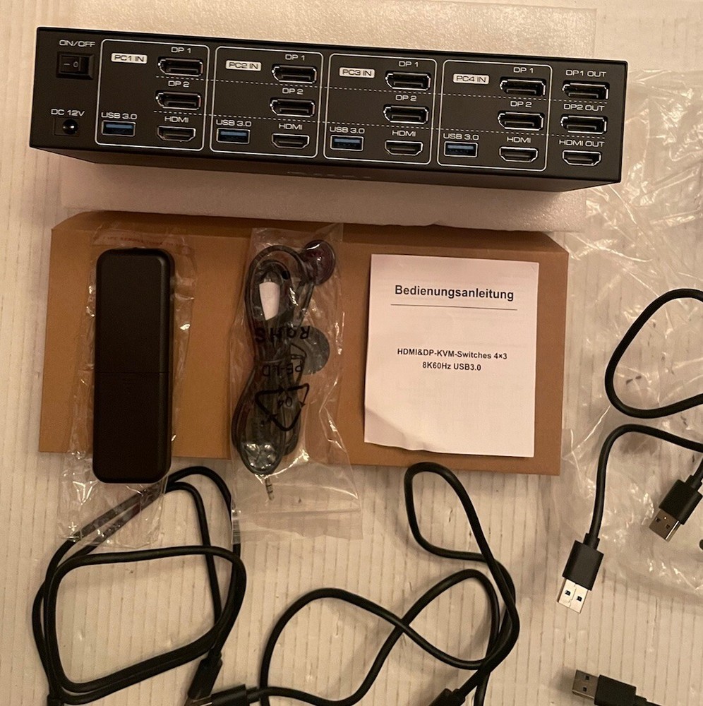 8K HDMI & DP KVM Switch 4x3 60Hz USB 3.0