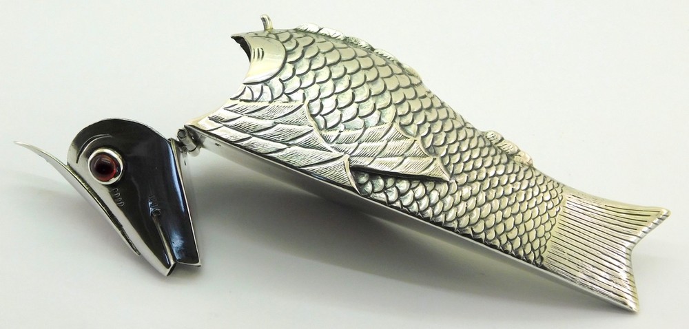 Antique Solid Silver Fish Shaped Spice Box.