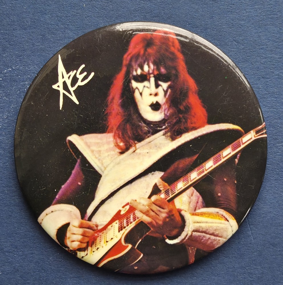 Vintage 1977 KISS Ace Frehley 3" Hotline Button Pin Aucoin Official