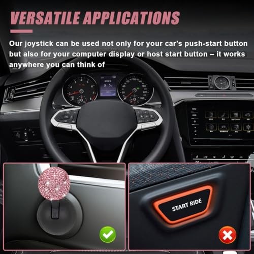 Car Push Start Button Cover, Rhinestone Engine Start Stop Button Joystick Pink