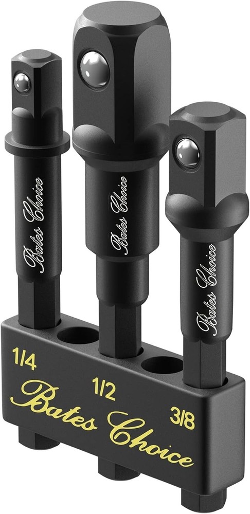 Bates 3-Piece Socket Adapter Set: Adapt Your Drill to 1/4", 3/8", & 1/2" Sizes
