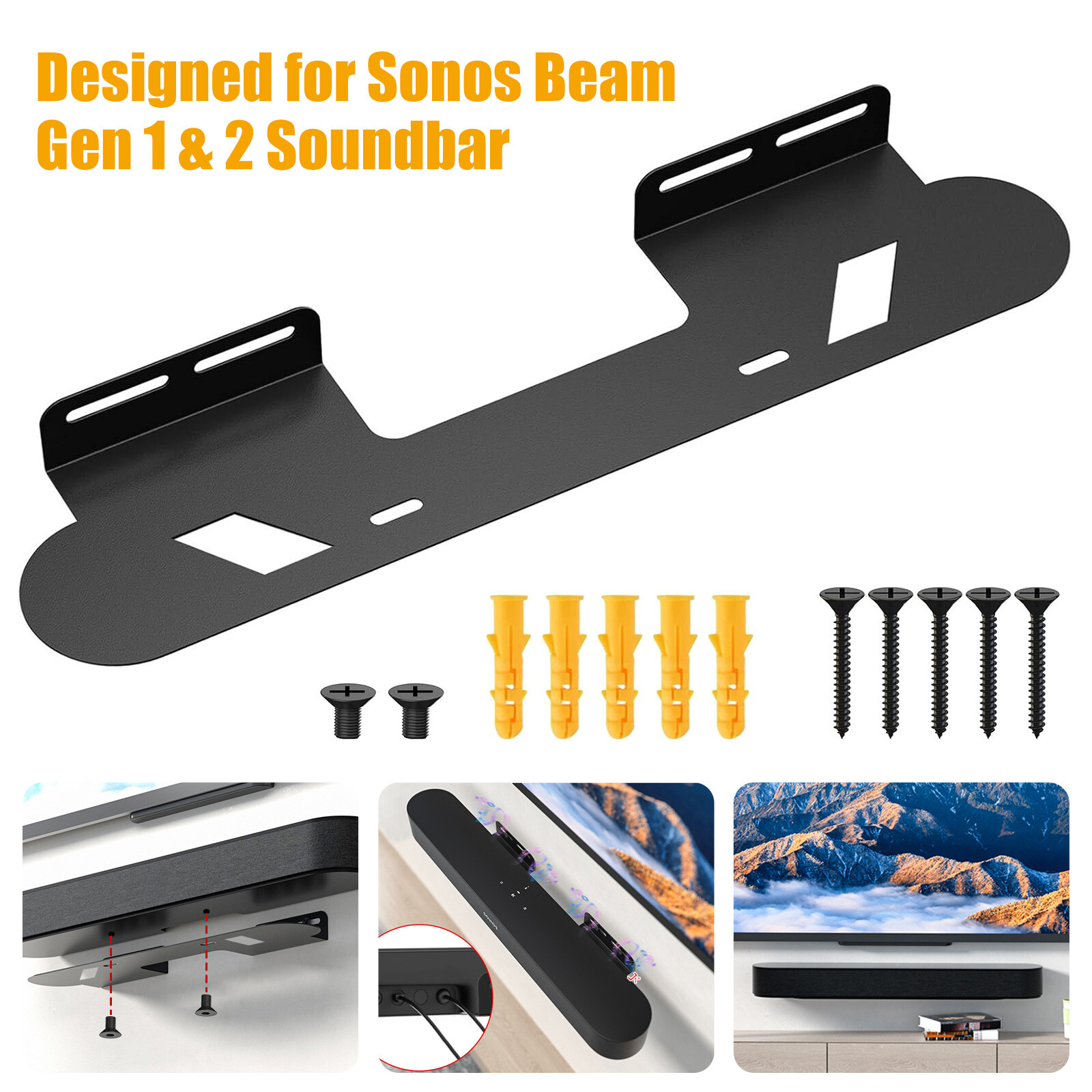 Soundbar Wall Mount Fit for Sonos Beam Gen 1 & Gen 2 Mounting Bracket Under TV