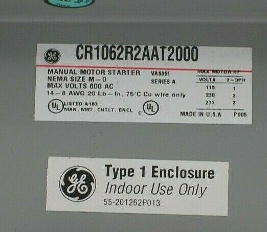 GE CR1062R2AAT2000 Manual Motor Starter