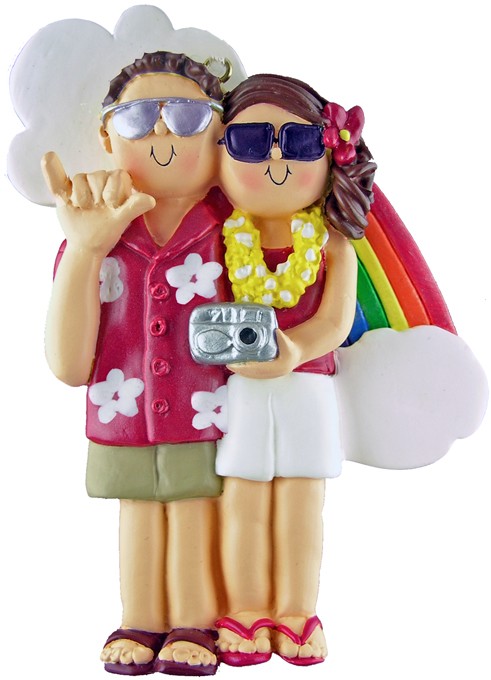 Vacation Couple Both Brown Personalized Christmas Tree Ornament