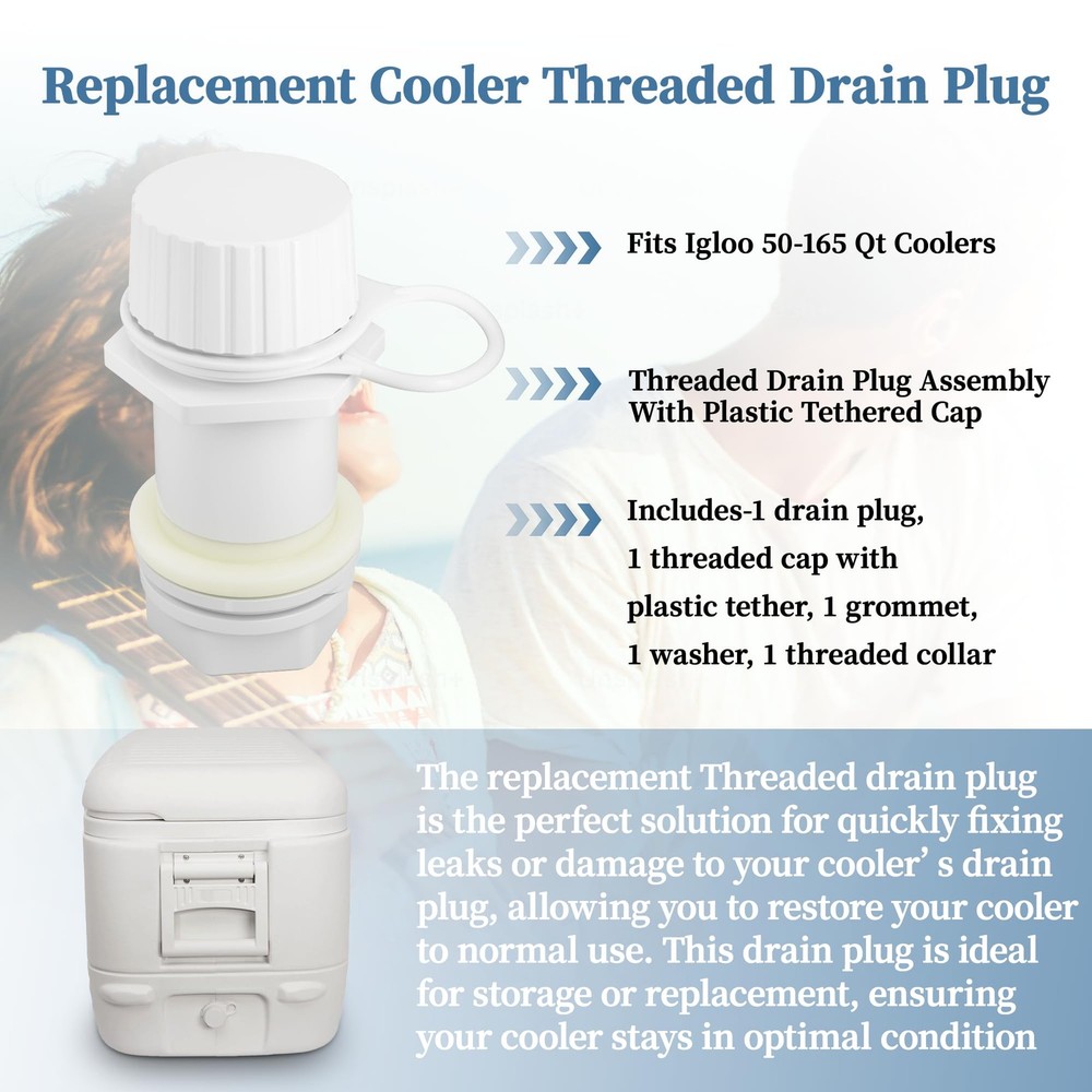 Threaded Drain Plug with Plastic Tethered Cap for Cooler,Compatible with Igloo