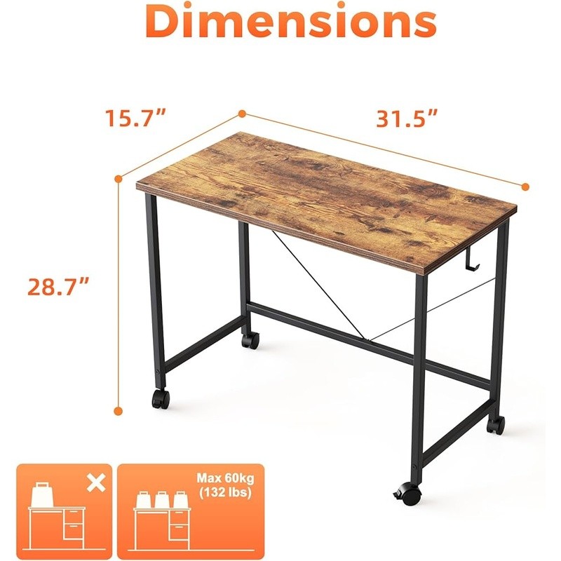 Portable Rolling Computer Desk W/ Wheels Space Saving Home Office & Study New