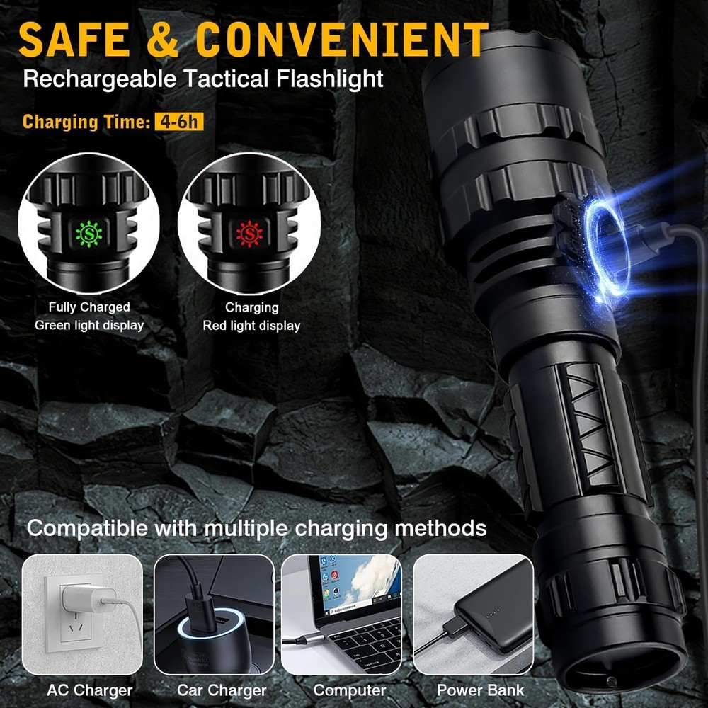 3000 Lumen Tactical Flashlight with Picatinny Rails Mount and Press... Fast Ship