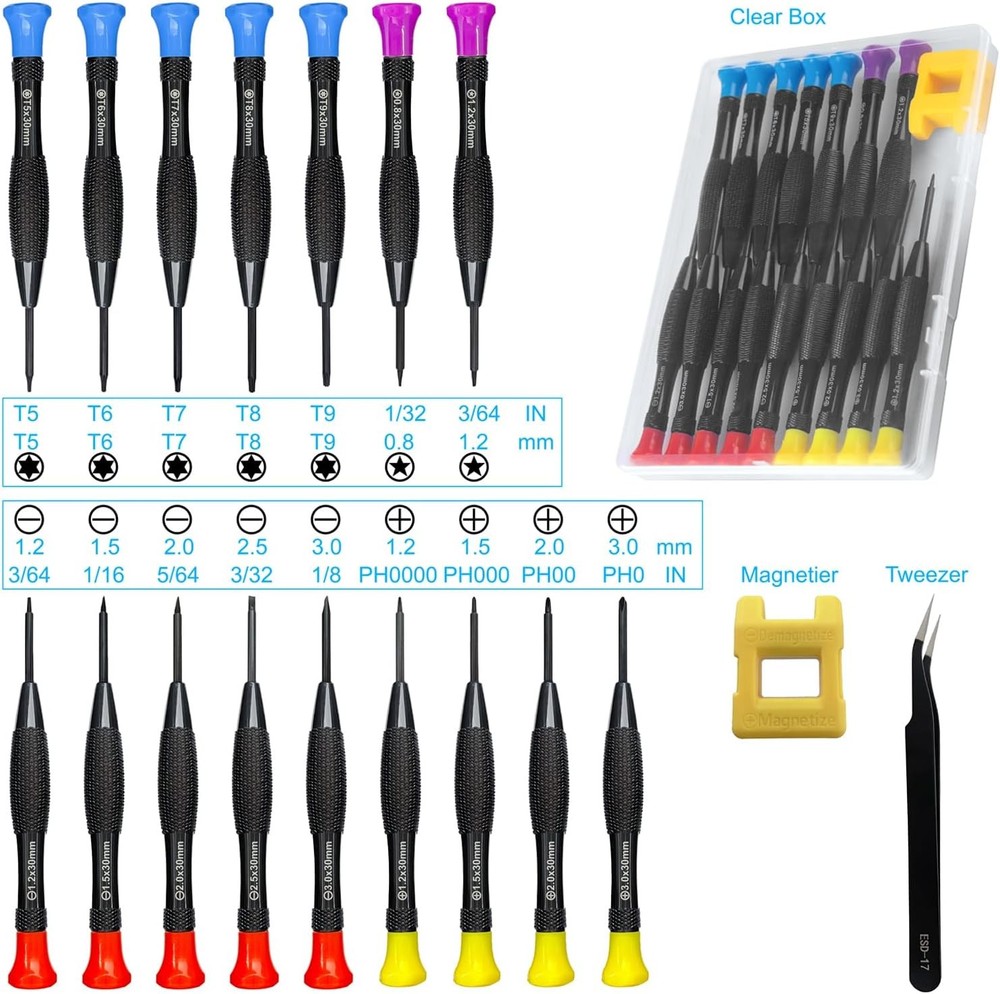 18PCS Mini Precision Screwdriver Set with Case, Magnetic Small Flathead Phillip
