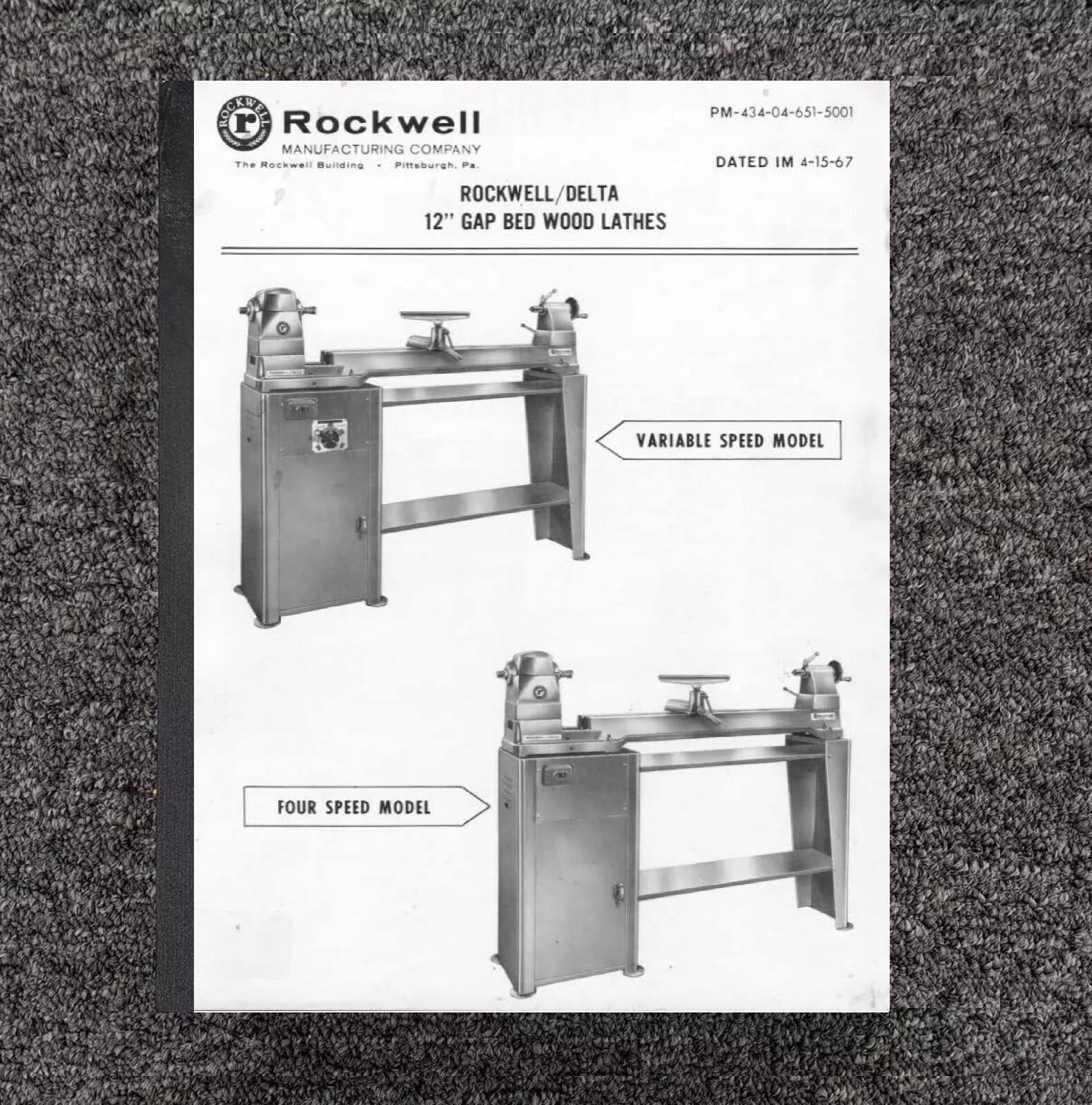 Gap Bed Wood Lathe Instruction Maint Parts Manual Rockwell Delta 12" Inch 46-525