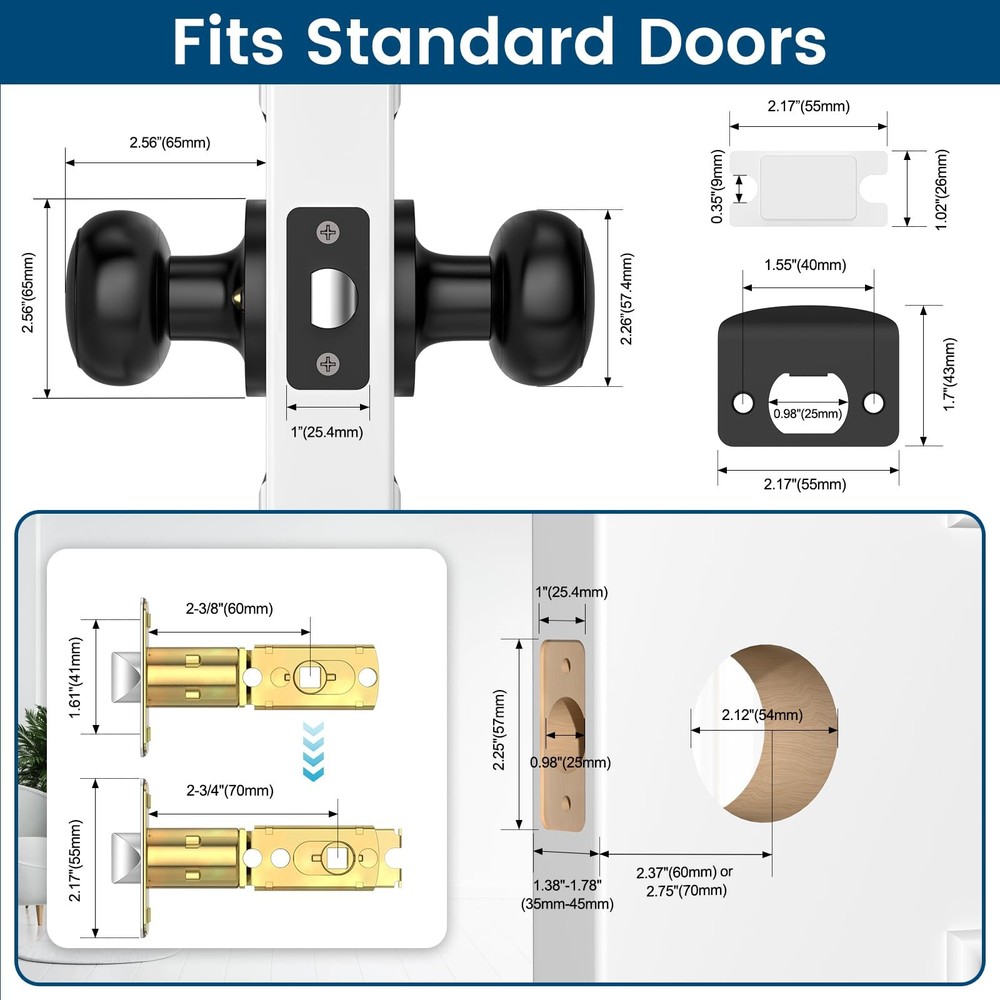 Vesmikit Passage Door Knobs, 10 Pack Matte Black Door Knobs, Hallway Closet N...