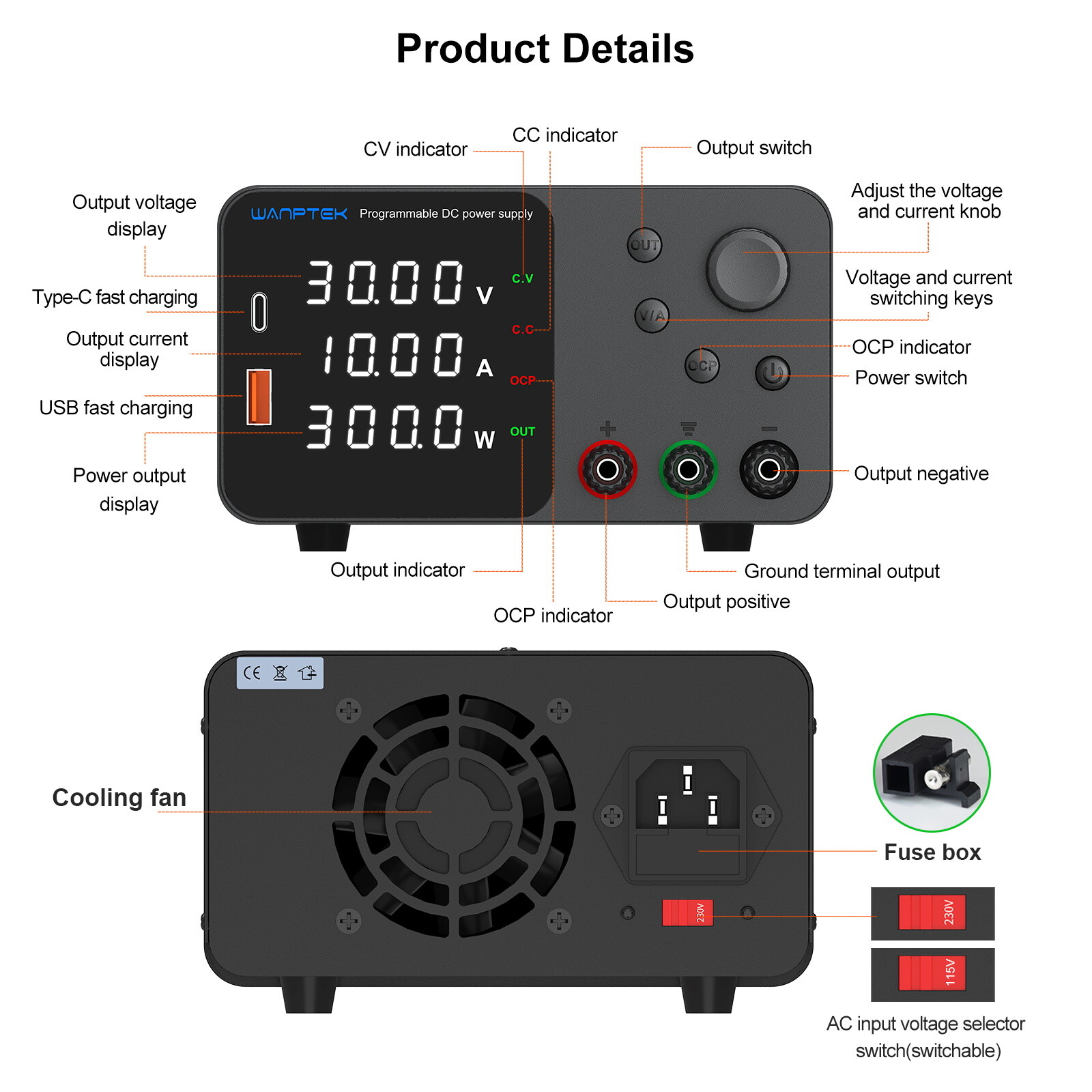 0~30V 60V 120V, 0~5A 10A Lab Adjustable DC Power Supply Variable Bench Switching