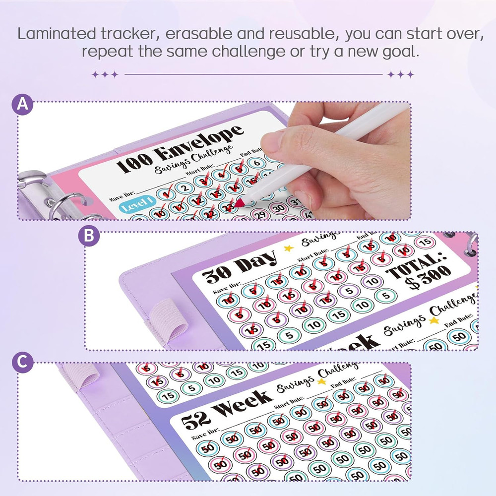 100 Envelopes Money Saving Challenge, Savings Challenges Book with Envelopes & C
