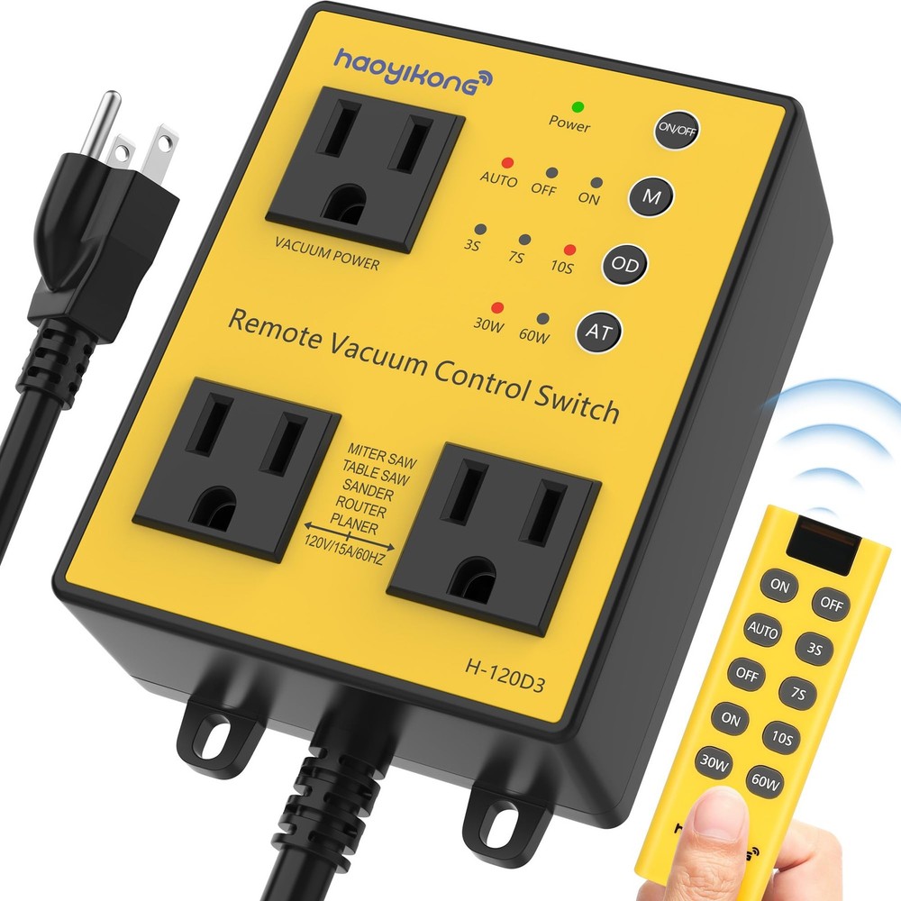 Automatic Vacuum Switch with Remote, 3/7/10s Delay Auto Yellow