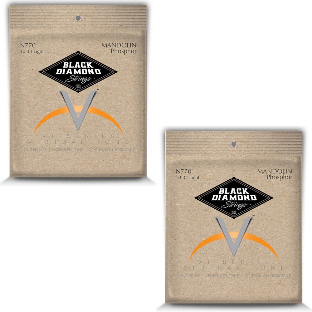 Black Diamond Mandolin Strings 2 Sets Phosphor Bronze Loop End .010-.034