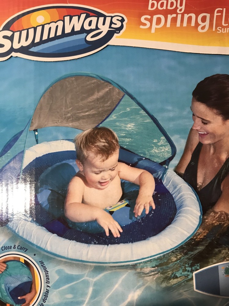 SwimWays Baby/Infant Spring Float Inflatable Swimming Pool Float with Canopy