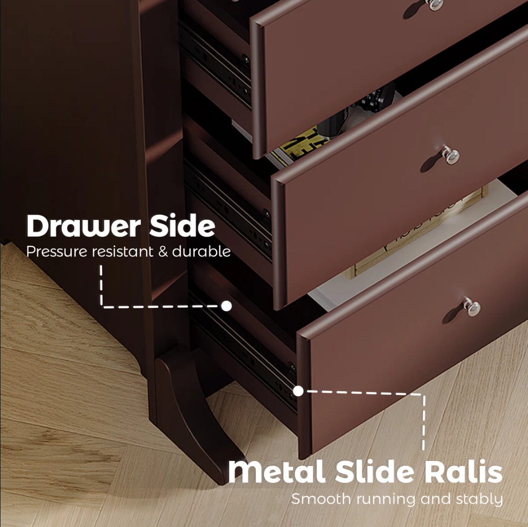 6 Drawer Chest Dresser Clothes Storage Bedroom Wood Tall Furniture Cabinet Brown