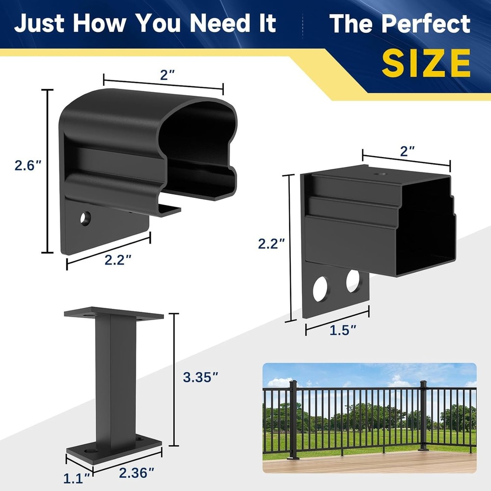 4 Pack Aluminum Fixed Railing Bracket with Level Foot, Railing Bracket Connector