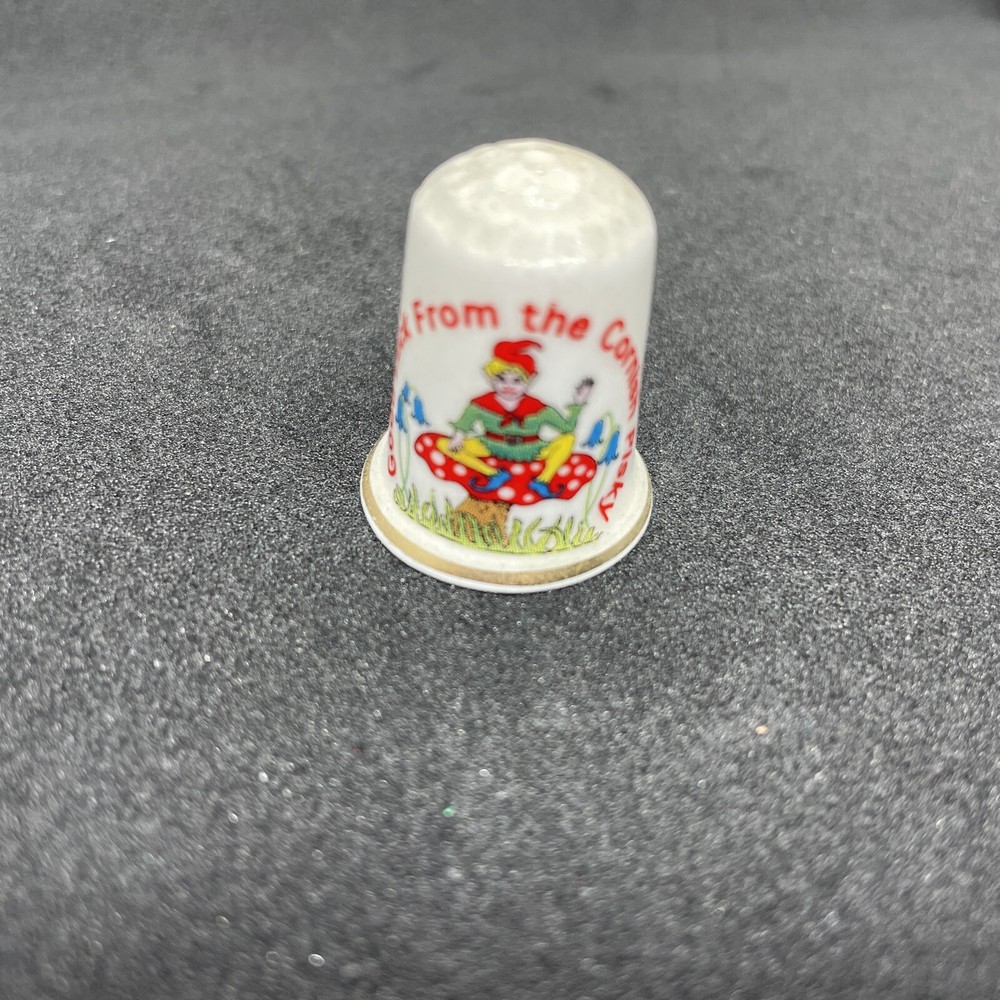 GOOD LUCK FROM THE CORNISH PISKY PIXIE FOLKLORE Bone CHINA SOUVENIR THIMBLE