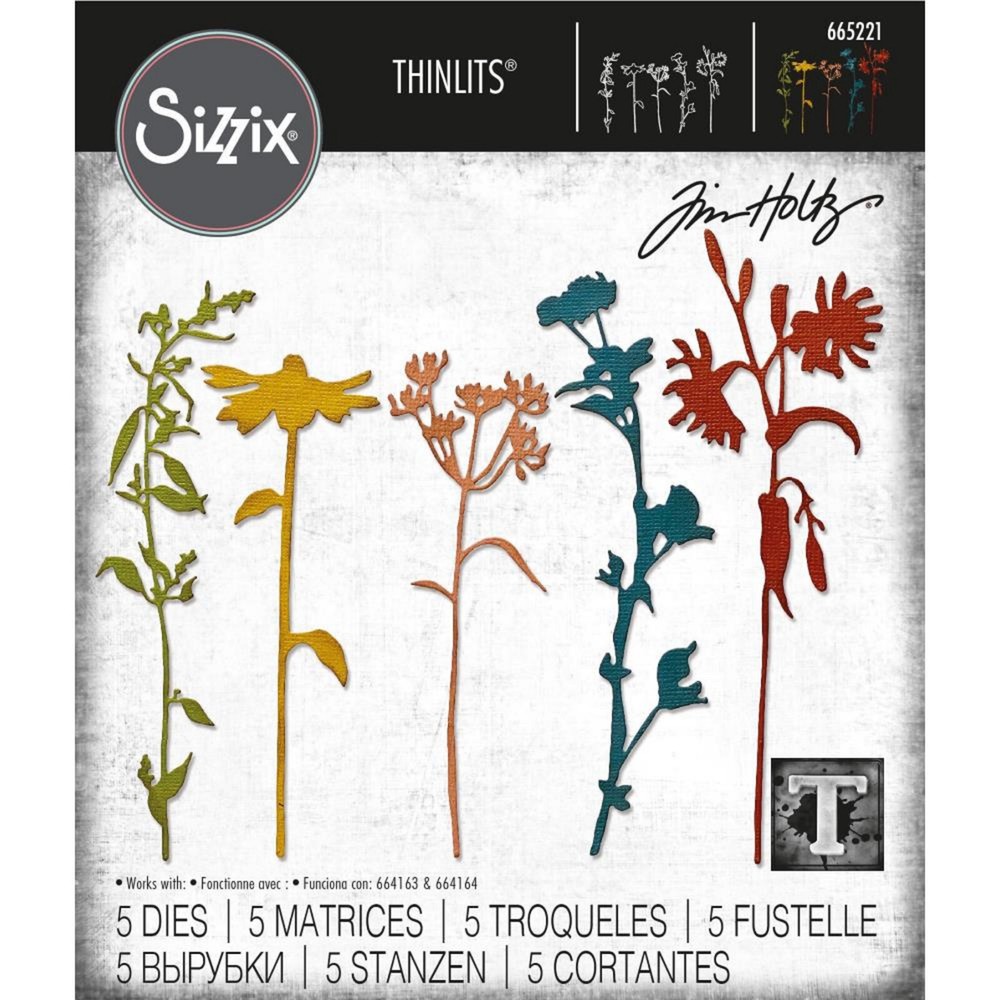 Sizzix Thinlits Tim Holtz Wildflower Stems #3-665221 Mixed Media 5 Dies Floral