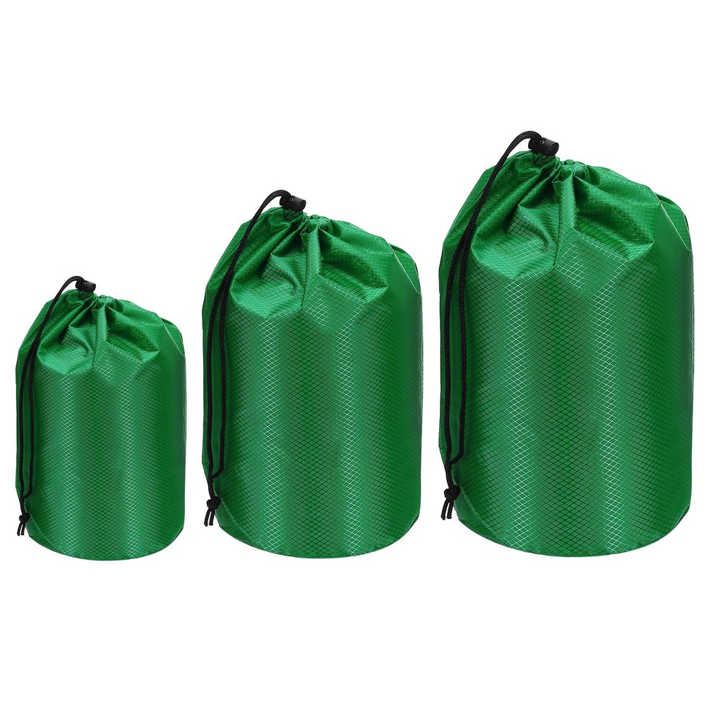 3 Pcs Stuff Sack, 4x8"/5x10"/8x13" Waterproof Storage Sack Green