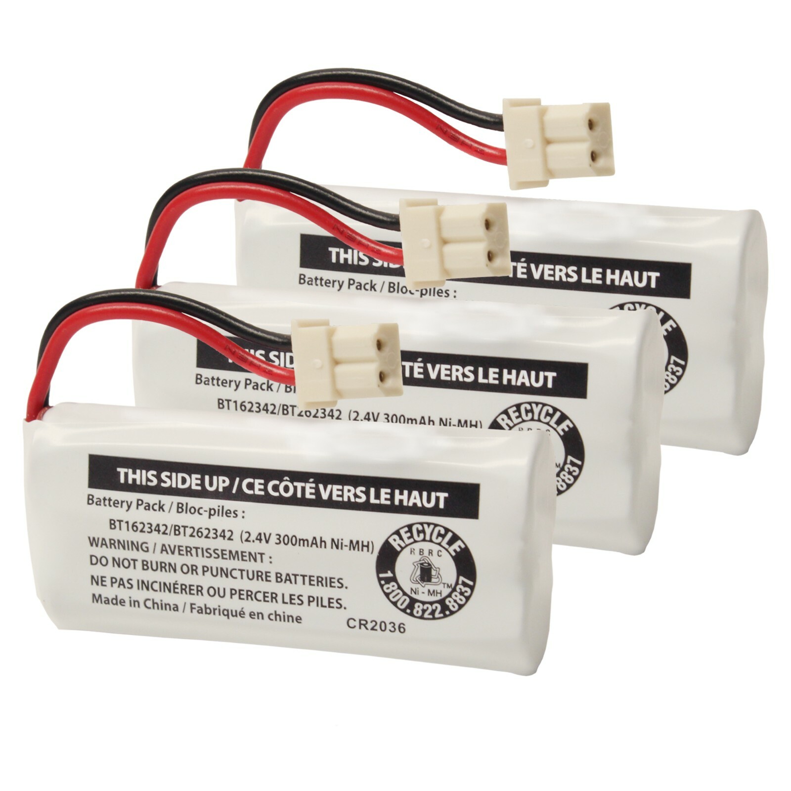 3-Pack Genuine VTech BT162342/BT262342 2.4V 300mAh Cordless Phone Battery Packs