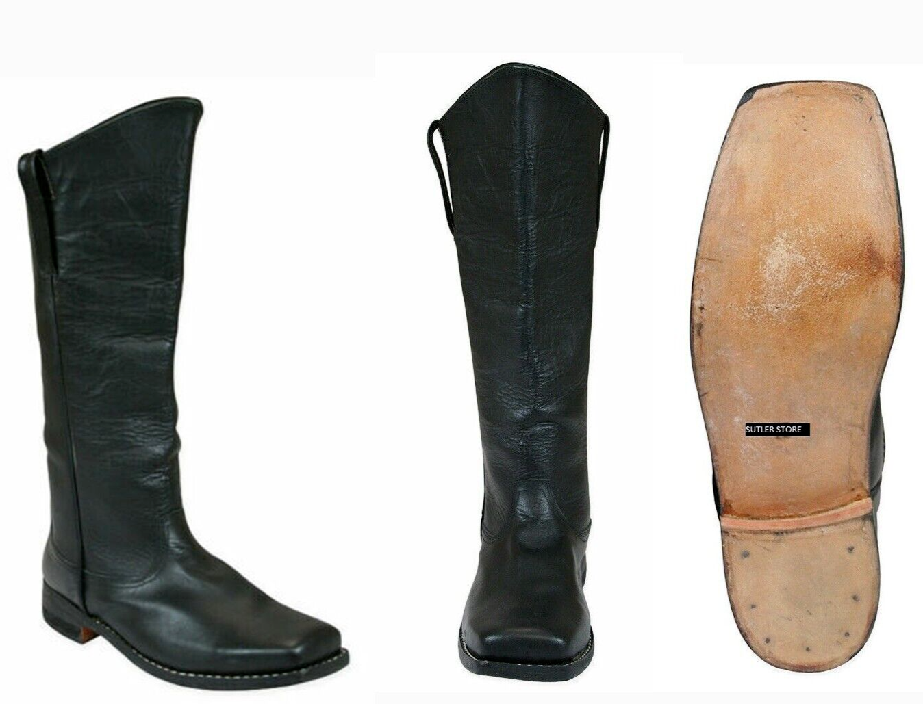Cavalry Civil War Men's Black and Dark Brown Leather Long Boots