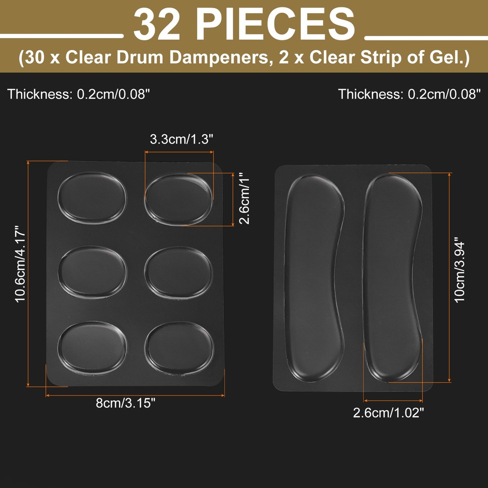 Drum Dampeners Drum Gel Silicone Clear for Drums Tone Control 32 Pcs