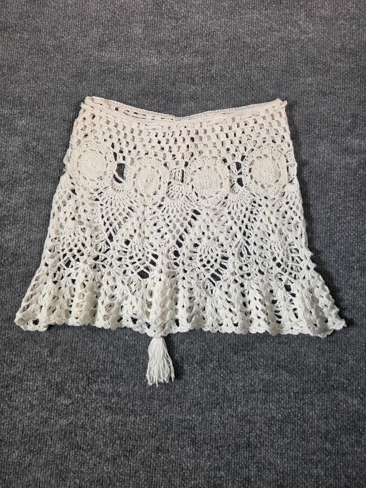Terminal X Women Crochet Mini Skirt White Boho Tassel Accents Casual Bottoms