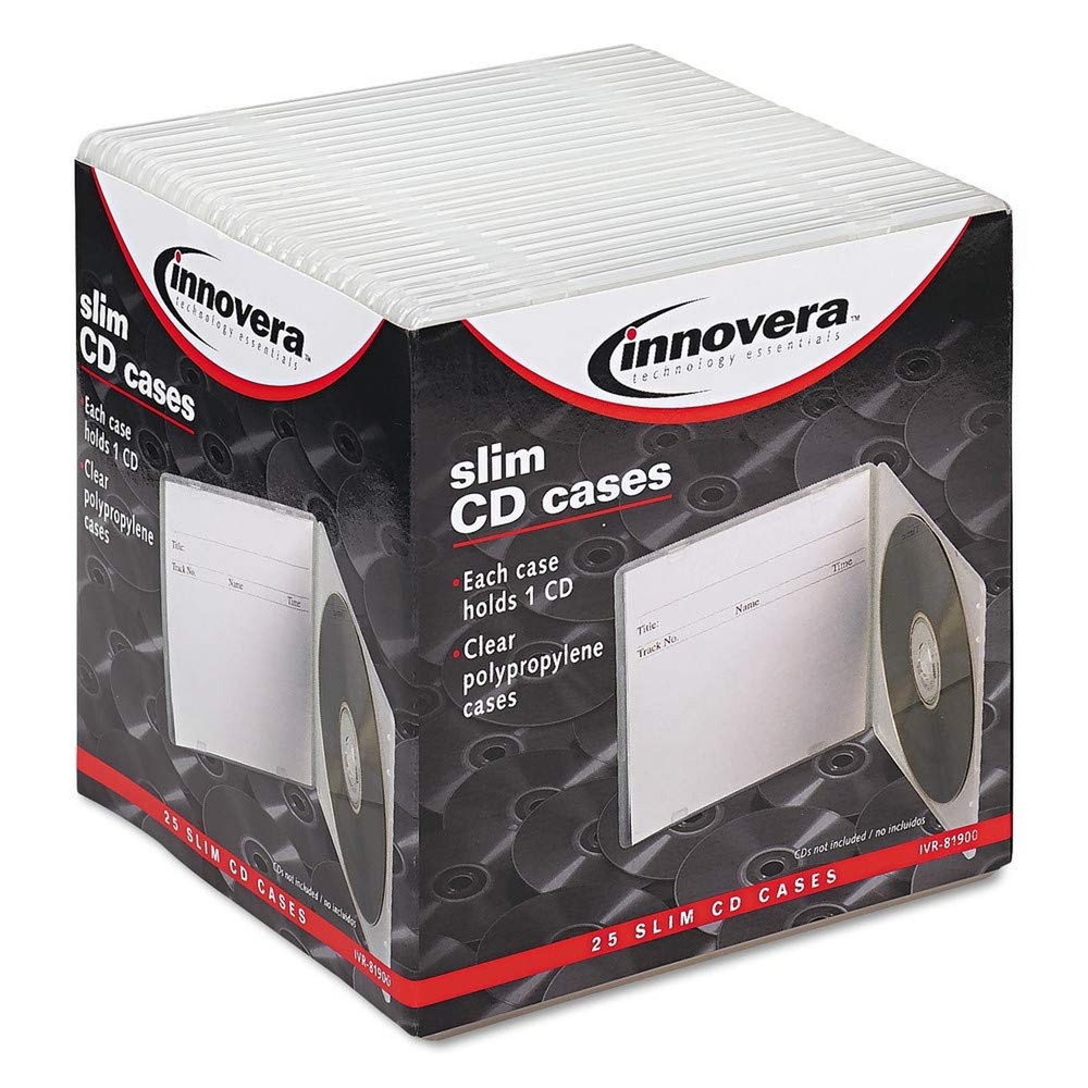 Innovera 81900 Slim CD Case, Clear, 25 per Pack