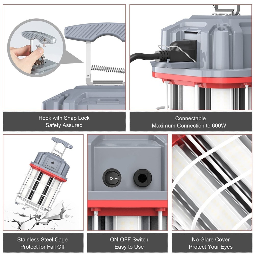 80W LED Construction Light ETL Listed 12000Lm Linkable LED Temporary Work Light