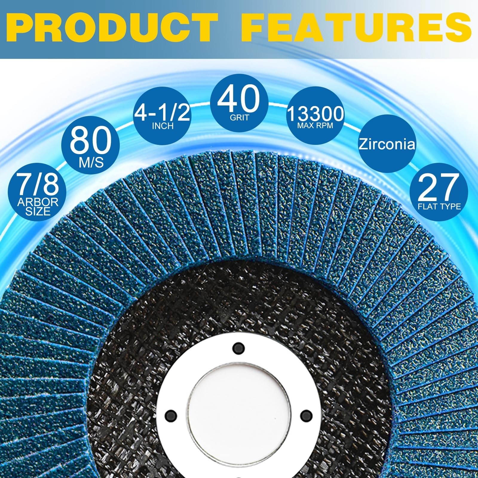 4-1/2" Zirconia Sanding Flap Discs 40 60 80 120 Grit 4.5" x 7/8" Grinding Wheels