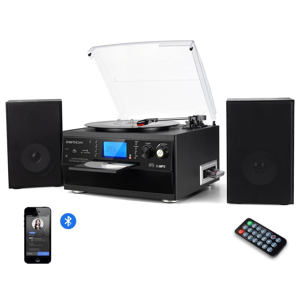DIGITNOW Bluetooth Record Player Turntable with Black record player, Black-S