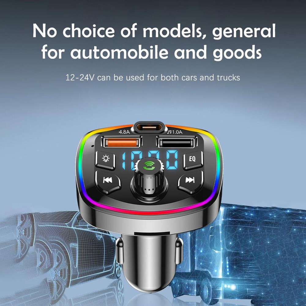 Bluetooth 5.0 Car Wireless FM Transmitter Adapter 2USB + PD Fast Charger MP3 AUX