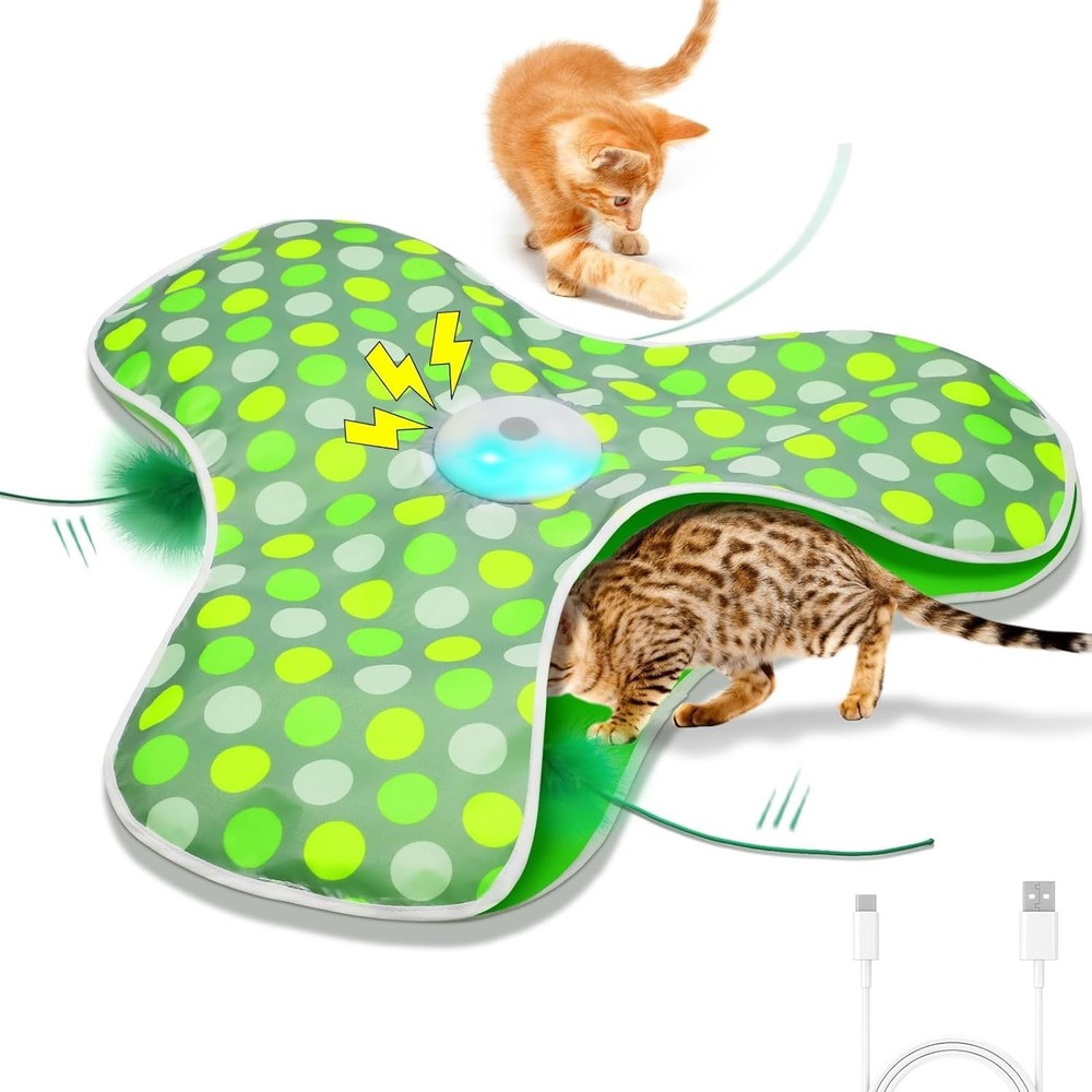 Motion Activated Moving Feather USB Rechargeable Interactive Cat Toy Automatic